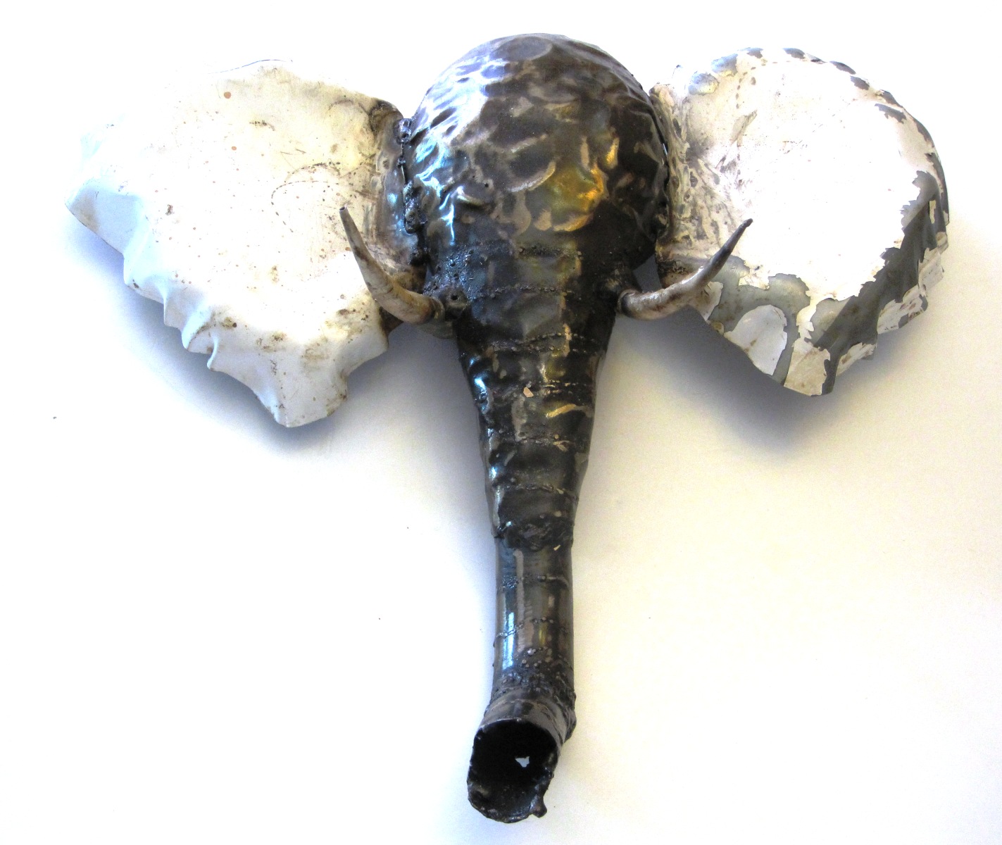 Elephant Wall Art White Metal Sculpture by Spencer